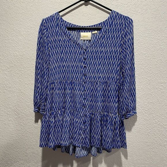 Maeve Anthropologie Lila Tunic Top Women’s XS Blue Tiered Pockets 3/4 Sleeve - Picture 2 of 9